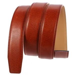 Courroie de ceinture pour homme en cuir marron vintage 3.5cm, lanière sans boucle automatique.