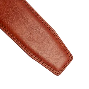 Courroie de ceinture en cuir marron pour homme, 3.5cm de large sans boucle, détail.