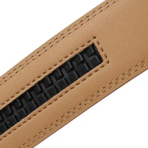 Détail de sangle de ceinture en cuir homme, 3.5cm, rail à cliquet automatique, qualité.