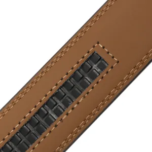 Detail sangle ceinture homme cuir 3.5cm marron boucle automatique avec rail en H