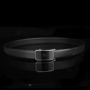 Ceinture en cuir véritable pour homme avec boucle métallique automatique style élégant