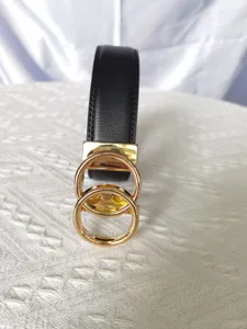 Ceinture homme en cuir noir avec boucle dorée à double anneau, ceinture élégante 3.5cm.