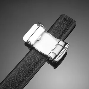 Ceinture en cuir véritable pour homme avec boucle métal automatique style classique.