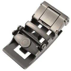 Gunmetal automatic belt buckle head for men, sleek metal ratchet closure for casual wear.