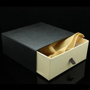 Drawer gift box black and beige packaging box with pull tab for jewelry storage items