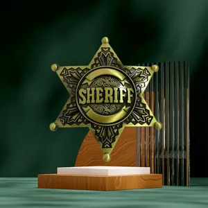 Retro Alloy Sheriff Badge Brooch Vintage Hexagon Star Sheriff Enamel Pin Unisex Decorative Clothing Accessories
