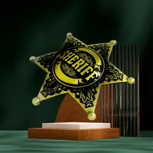 US sheriff star metal brooch badge, vintage alloy lapel pin with unique design.