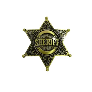 Vintage bronze six-pointed star sheriff badge alloy metal brooch costume accessory