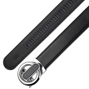 Mens Genuine Leather Belt Automatic Metal Buckle Casual Business Black Strap 1100mm