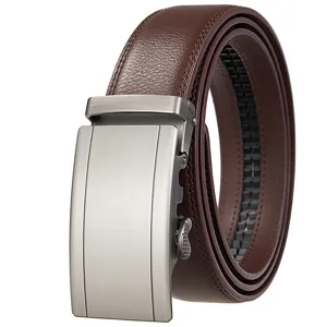 Ceinture en Cuir pour Hommes Business Décontracté Boucle Automatique Sangle de Taille à Cliquet en Cuir Fendu