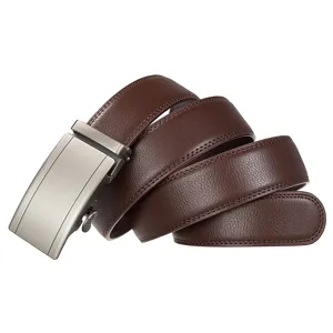 Ceinture en cuir marron pour homme avec boucle automatique élégante, idéale pour le bureau.