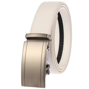 Ceinture en cuir blanc pour homme avec boucle automatique en métal pour style décontracté.