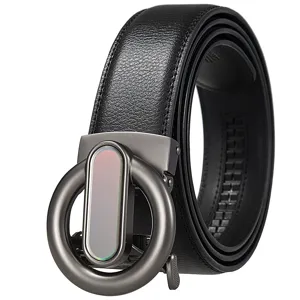 High quality men's leather automatic buckle belt, stylish black casual dress belt for men.