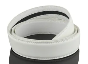 Ceinture automatique en cuir blanc pour homme, ceinture habillée avec insert de rail noir.