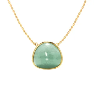 Elegant gold-plated chain necklace featuring a smooth green gemstone pendant for women.