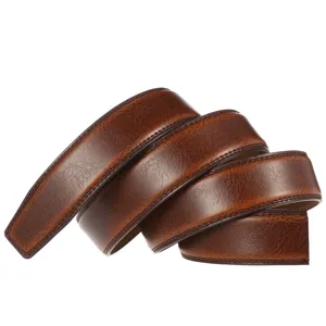 Courroie de ceinture en cuir marron pour homme, largeur 3.5cm en cuir de vache détail.
