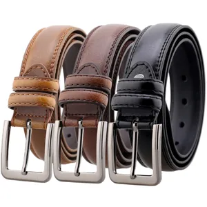 Men's Genuine Leather Belt Business Casual Pin Buckle Solid Color Metal Alloy Buckle Adjustable Pants Belt