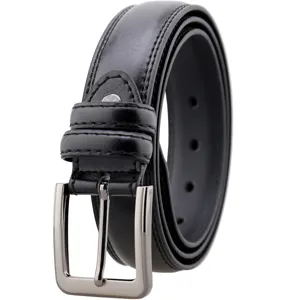 Men leather belt pin buckle casual business black strap 3.3cm stylish trousers accessory