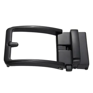 Vue détaillée de la tête de boucle de ceinture automatique en métal noir avec finition mate.