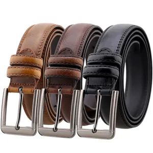Men's leather belt with classic pin buckle casual business jeans belt in three colors