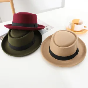 Classic British style wool felt bowler hat with black ribbon, retro jazz hat for daily wear