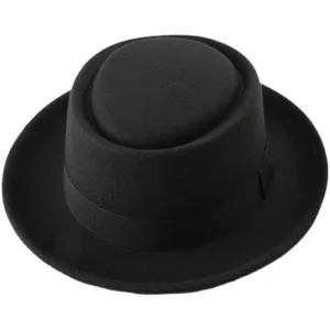 Classic black wool felt pork pie hat for men and women vintage jazz bowler hat British style