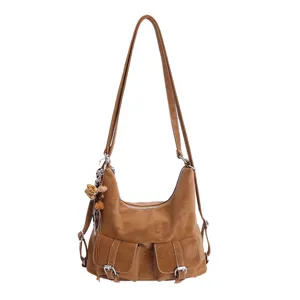 Grote capaciteit retro schoudertas voor dames, veelzijdige PU lederen shopper handtas.