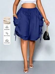 High-waist loose harem shorts with drawstring and large pockets, breathable viscose fabric.