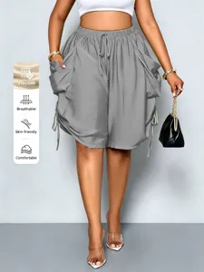 Women's high waist harem shorts casual loose baggy drawstring pockets grey summer streetwear