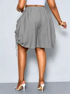 Women grey high waist drawstring harem shorts casual loose summer streetwear clothing