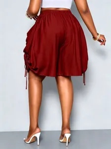 High waist loose harem shorts for women with drawstring and large pockets, retro style.