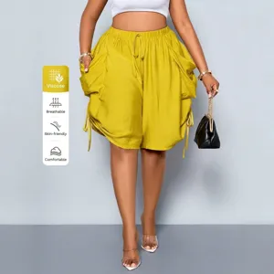 Women High Waist Harem Shorts Polyester Retro Punk Style Loose Fit Drawstring Pocket Casual Shorts Bottom