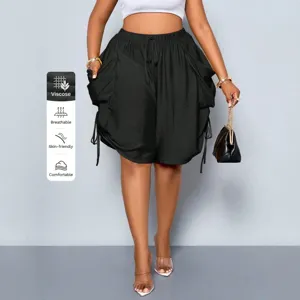 Women high waist harem shorts casual loose drawstring cargo shorts vintage punk style black