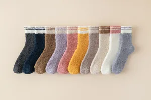 Soft fuzzy coral fleece sleep socks for women, cozy winter warm mid tube floor socks detail.