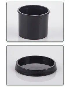 Black plastic cylindrical container and lid accessory part for kitchen food processor tool