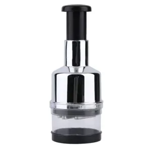 Manual stainless steel press garlic chopper kitchen tool for home cooking and prep.
