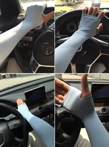 Ice silk UV protection driving sleeves detail showing fingerless design for summer outdoor sports.