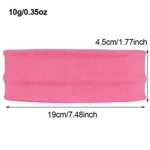 Detail view of a solid pink elastic sports headband, showing dimensions and weight clearly.