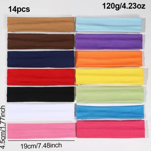 14pcs solid color elastic sports headbands set for yoga sweatbands bulk 19x4.5cm pack
