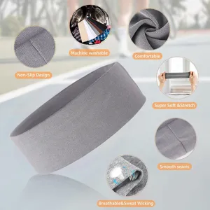 Grey athletic headband for women and men, non-slip sports yoga hair band for running fitness.