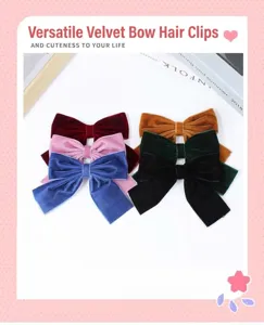 Handgemachte Samt Schleife Haarklammern Detailansicht, süsse einfarbige Accessoires.