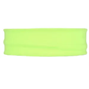 Neon green athletic headband detail, stretchy sweat-wicking knit fabric for fitness yoga.