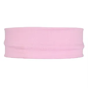Detail view of the soft pink athletic knit headband, showing close-up fabric texture and elasticity.