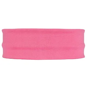 Detailed view of the pink solid color stretch knit headband, showing soft fabric texture.