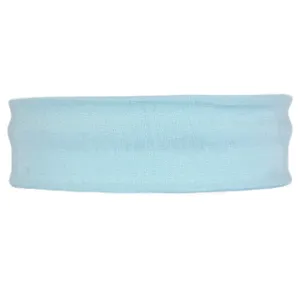 Light blue stretchy knit sports headband detail, breathable solid color yoga sweatband.