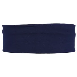 Close-up detail view of the solid navy blue stretch headband fabric texture and soft knit.