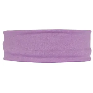 Detail shot of the solid color purple elastic sports headband, showcasing soft fabric texture.