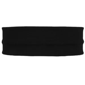 Solid black athletic headband detail shot, showing soft knit texture and elastic design.