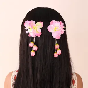 Ancient Style Hanfu Silk Flower Hair Clip Tassel Hairpin Cute Hair Accessories For Women Daily Party Hair Styling Jewelry
