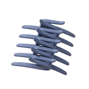 Matte blue hair claw clip for women, simple cross design, non-slip strong hold styling tool.